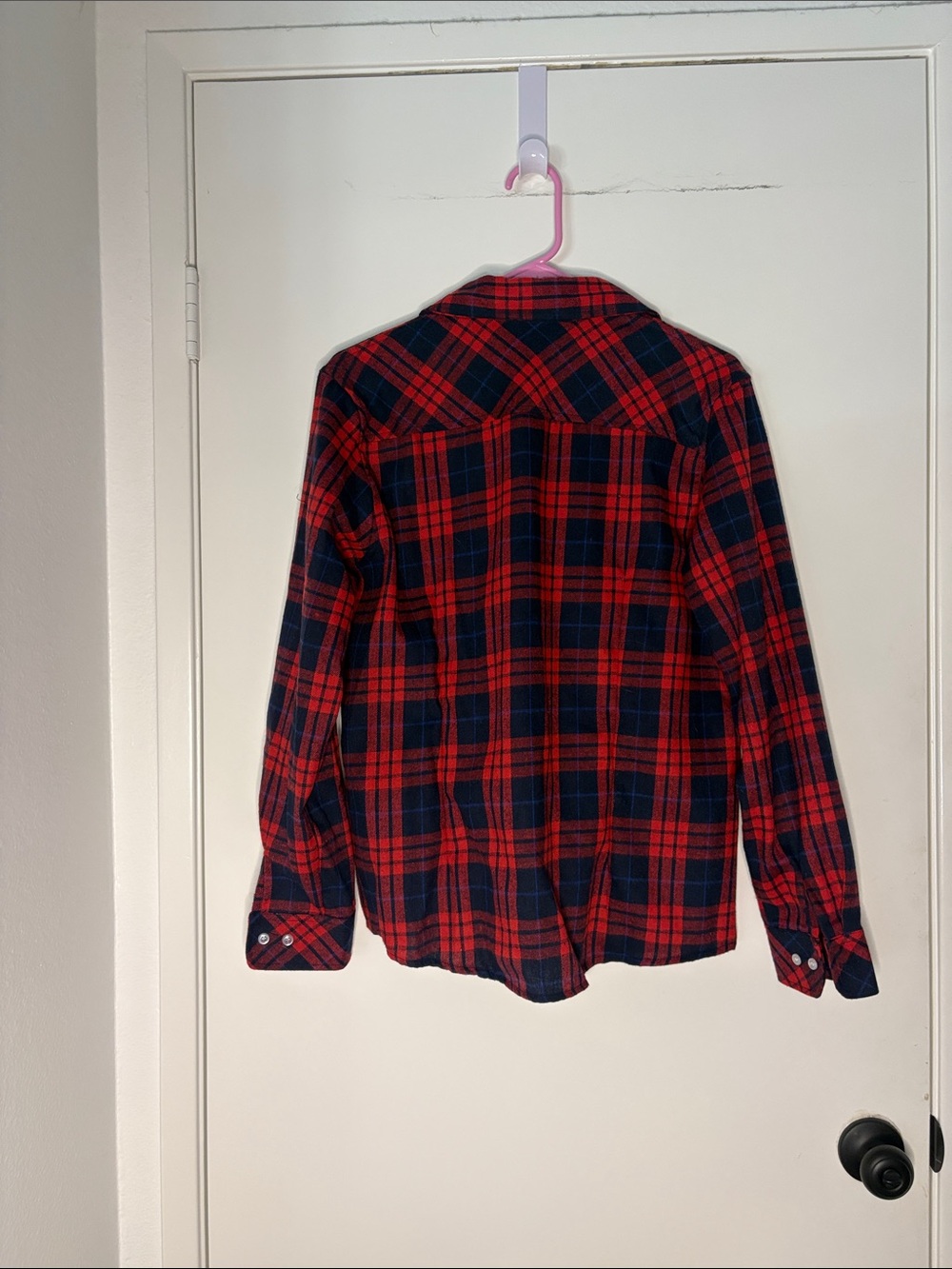 Red & Navy Plaid Button-Up Flannel Shirt - Picture 3 of 3
